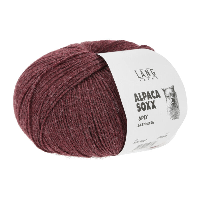 Lang Yarns Alpaca Soxx 6-ply Yarn, 390m / 150g – Burgundy Mélange (0062)