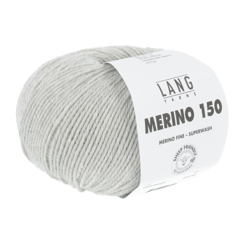 Lang Yarns Merino 150 Yarn, 150m / 50g – Light Grey Mélange (0223)