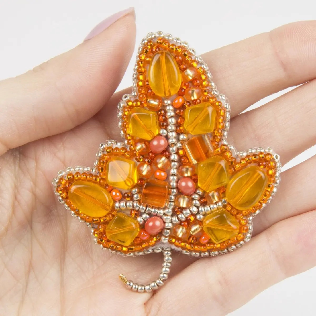 Beadwork kit for a rich Crystal Art Autumn Leaf brooch.