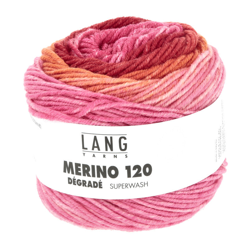 Lang Yarns Merino 120 Dégradé – 50g / 120m – Rose/Orange/Red (0016)