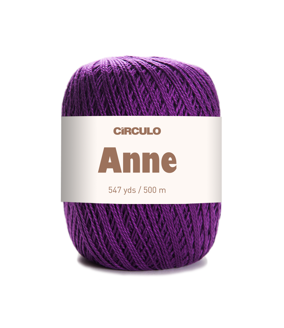 Circulo ANNE - 100% mercerized Cotton Yarn, 500m / 147g - Purple ball of yarn with a 'Circulo Anne' label on a white background