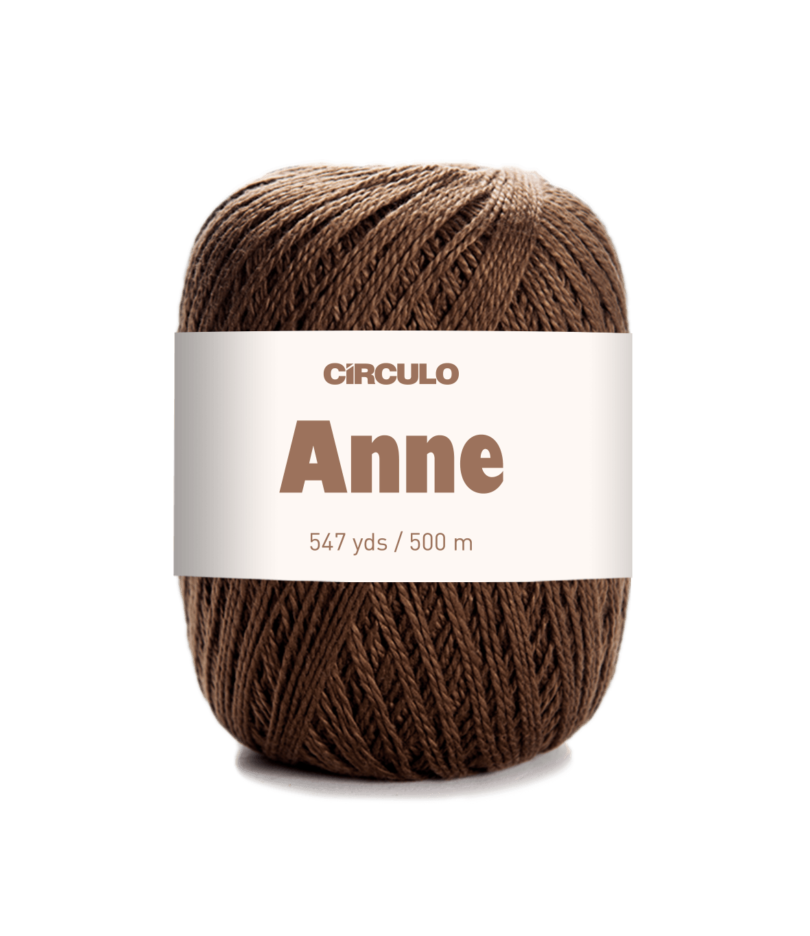 Circulo ANNE - 100% mercerized Cotton Yarn, 500m / 147g - Brown ball of yarn with 'Circulo Anne' label on a white background