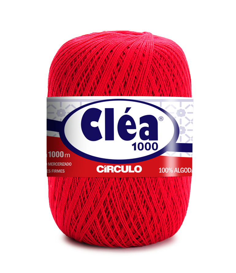 RCirculo Clea 100% Cotton Yarn, 1000m/151 gr - ed ball of yarn with Cleá label on a white background