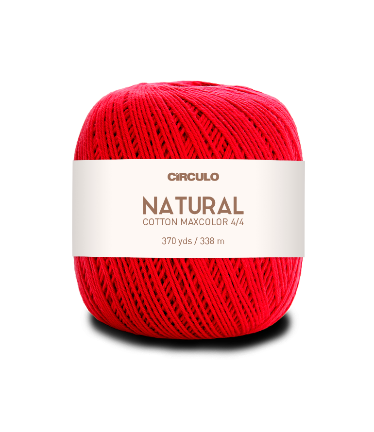 Circulo Natural Cotton Maxcolor (Barroco) 4/4 100% Cotton Yarn for Crochet and Knitting, 338m/200g - Leo Hobby - Red ball of yarn with a white label on a white background