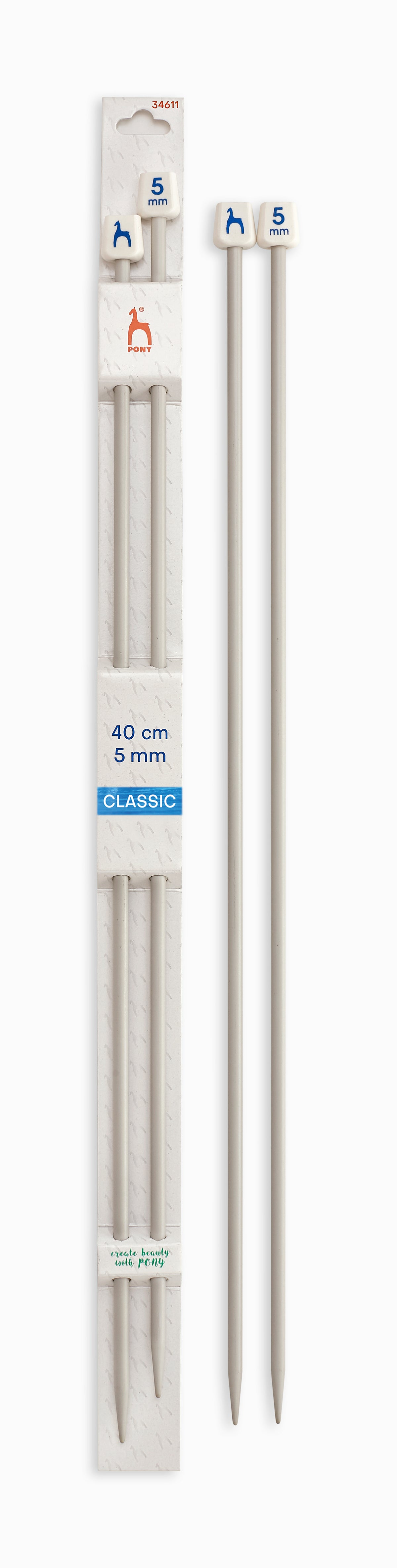 Pony Classic Aluminium Single Pointed Knitting Needles – 35, 40 & 60 cm, 40 cm, 5.00 mm
