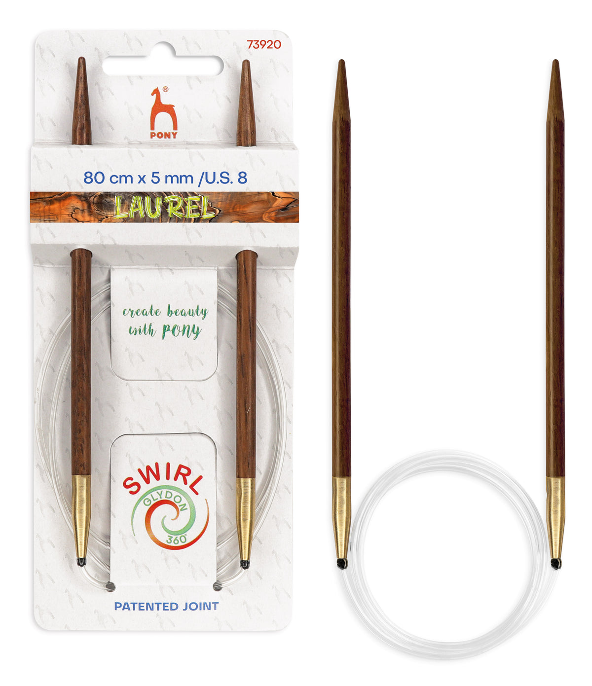 Pony Laurel 360° Glydon Swirl Fixed Circular Knitting Needles – 80 cm, 5.00 mm