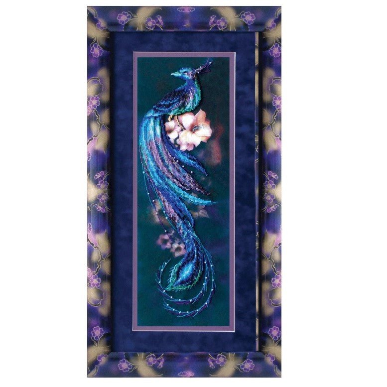 Beadwork kit 'Bird of Happiness featuring a 3D beaded embroidery design of a bird,