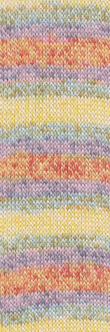 Lang Yarns Footprints – 100g / 400m – Yellow/Fire/Lilac (0016) – detail