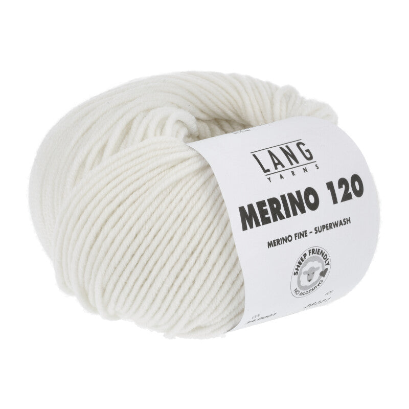 Lang Yarns Merino 120 Yarn, 120m / 50g – White (0001)