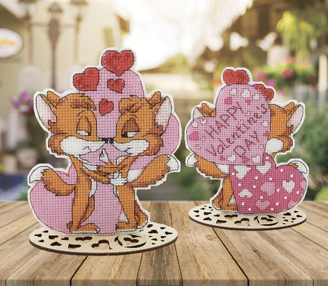 Foxes Valentine's Day gift cross stitch kit by Crystal Art.