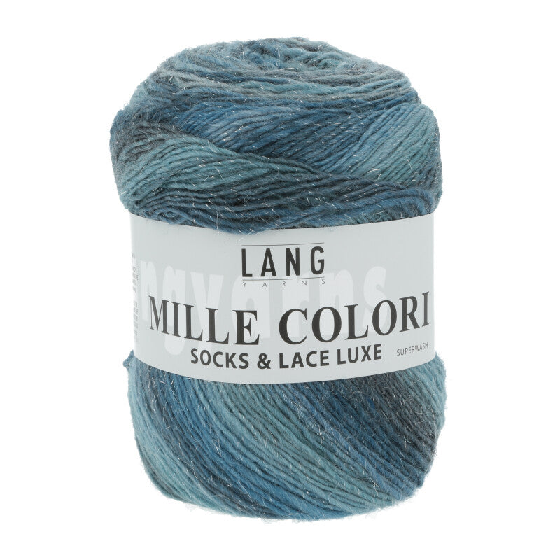 Lang Yarns Mille Colori Socks & Lace Luxe – 100g / 400m – Turquoise/Petrol-Silver (0078)
