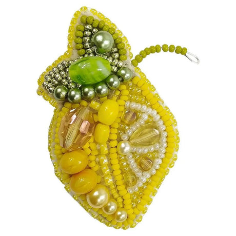 Beadwork kit for a vibrant Crystal Art Lemon brooch.