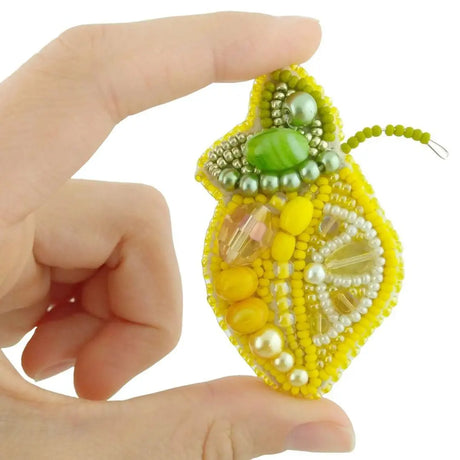 Beadwork kit for a sparkling Crystal Art Lemon brooch.