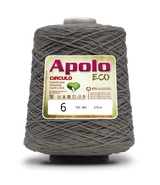 Apolo Eco 4/6 Cotton Cord Yarn – Ideal for Crochet Bags & Home Decor (600g) - Leo Hobby - A large cone of gray crochet yarn with a white and green Apolo Circulo Eco label, set against a plain white background.
