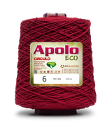 Apolo Eco 4/6 Cotton Cord Yarn – Ideal for Crochet Bags & Home Decor (600g) - Leo Hobby - A large spool of deep red yarn with a beige and green label reading 'Apolo ECO' and size '6', photographed on a clean white background.