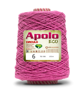 Apolo Eco 4/6 Cotton Cord Yarn – Ideal for Crochet Bags & Home Decor (600g) - Leo Hobby - A large cone of pink crochet thread with a white and red striped top and bottom, featuring a green and gold label with the brand 'Apolo' and product details, isolated on a white background with a soft shadow.