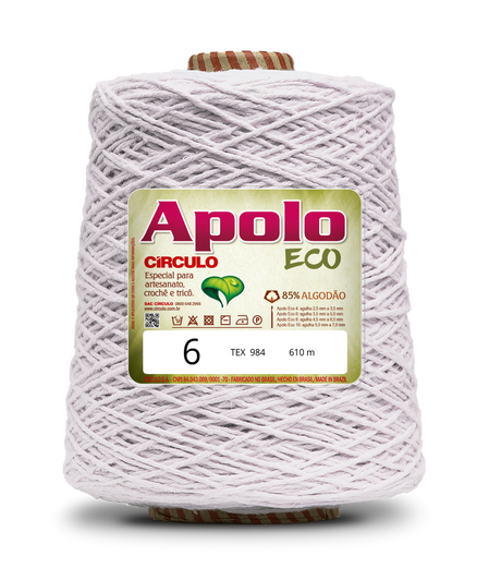 Apolo Eco 4/6 Cotton Cord Yarn – Ideal for Crochet Bags & Home Decor (600g) - Leo Hobby - A large cone spool of white twisted cotton cord or thread with a green and gold label reading 'Apolo ECO' and size information, isolated on a white background.