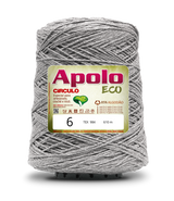 Apolo Eco 4/6 Cotton Cord Yarn – Ideal for Crochet Bags & Home Decor (600g) - Leo Hobby - A spool of gray textured yarn with a prominent gold and red label reading 'Apolo ECO 6' shown on a plain white background.