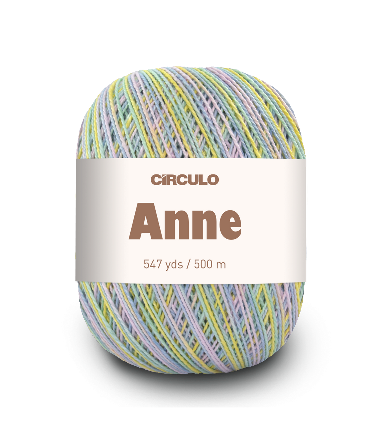 Circulo ANNE - 100% mercerized Cotton Yarn, 500m / 147g - Multicolored yarn ball with 'Circulo Anne' label on a white background