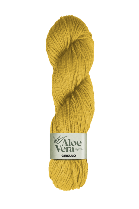Circulo Aloe Vera Yarn 121m / 100g - Mustard yellow skein of yarn with 'Aloe Vera Circulo' label on a white background