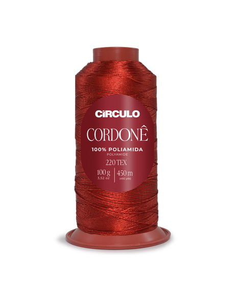 Circulo Cordone 100% Polyamide Crochet Yarn, 450 m / 100 g - Red spool of Circulo Cordoné thread on a white background