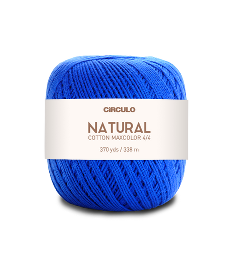 Circulo Natural Cotton Maxcolor (Barroco) 4/4 100% Cotton Yarn for Crochet and Knitting, 338m/200g - Leo Hobby -  Blue ball of yarn with a Circulo label on a white background