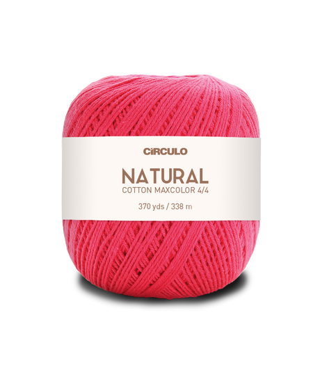 Circulo Natural Cotton Maxcolor (Barroco) 4/4 100% Cotton Yarn for Crochet and Knitting, 338m/200g - Leo Hobby -  Ball of pink yarn with a white label on a white background
