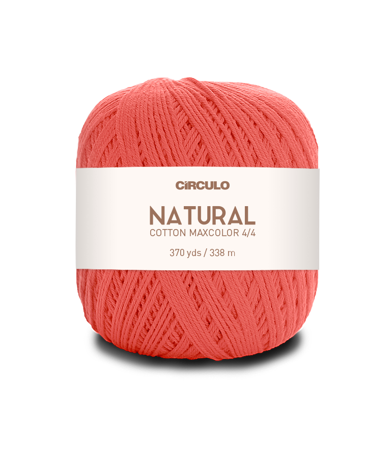 Circulo Natural Cotton Maxcolor (Barroco) 4/4 100% Cotton Yarn for Crochet and Knitting, 338m/200g - Leo Hobby -  Coral-colored yarn ball with 'Circulo' label on a white background