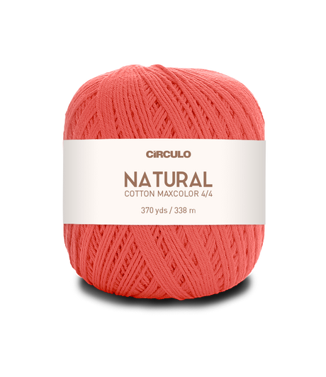 Circulo Natural Cotton Maxcolor (Barroco) 4/4 100% Cotton Yarn for Crochet and Knitting, 338m/200g - Leo Hobby -  Coral-colored yarn ball with 'Circulo' label on a white background