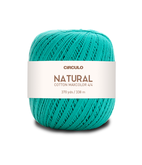 Circulo Natural Cotton Maxcolor (Barroco) 4/4 100% Cotton Yarn for Crochet and Knitting, 338m/200g - Leo Hobby -  Turquoise yarn ball with a white label on a white background