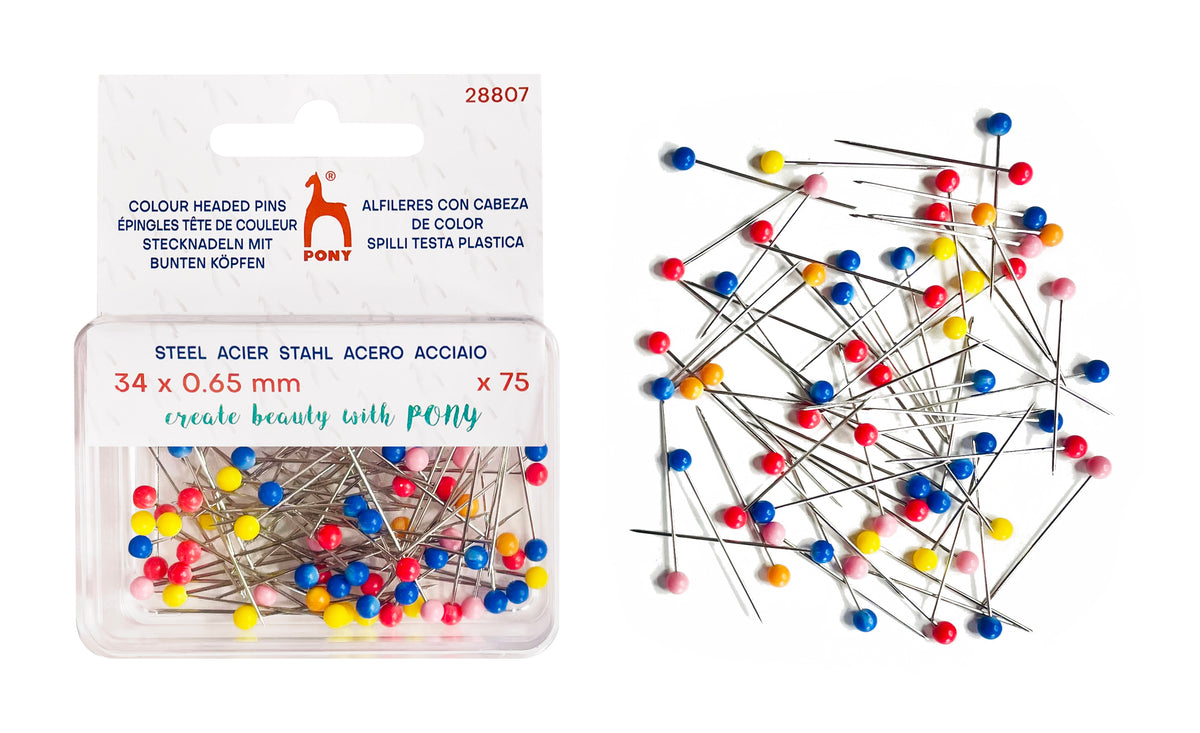 Pony Colour Headed Pins – Assorted, 75 pcs