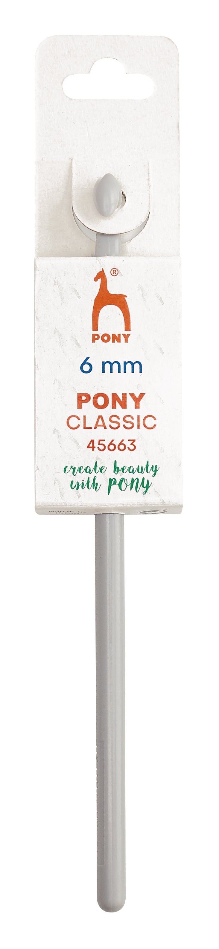 Pony Classic Plastic Crochet Hooks – 15 cm - A 6 mm Pony Classic embroidery thread needle in its original white cardboard packaging, featuring the orange and green Pont brand logo.