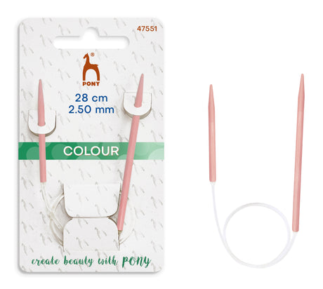 Pony Colour Anodised Sock Fixed Circular Knitting Needles – 28 cm, 2.50 mm
