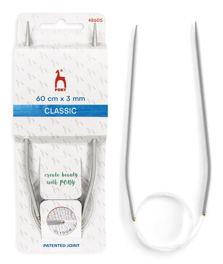 Pony Classic Fixed Circular Knitting Needles – 40, 60, 80 & 100 cm, 60 cm, 3.00 mm