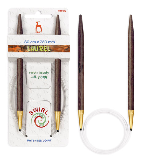 Pony Laurel 360° Glydon Swirl Fixed Circular Knitting Needles – 80 cm, 7.50 mm