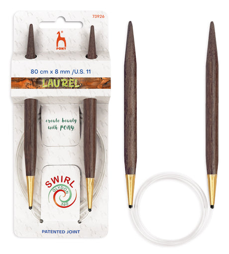 Pony Laurel 360° Glydon Swirl Fixed Circular Knitting Needles – 80 cm, 8.00 mm