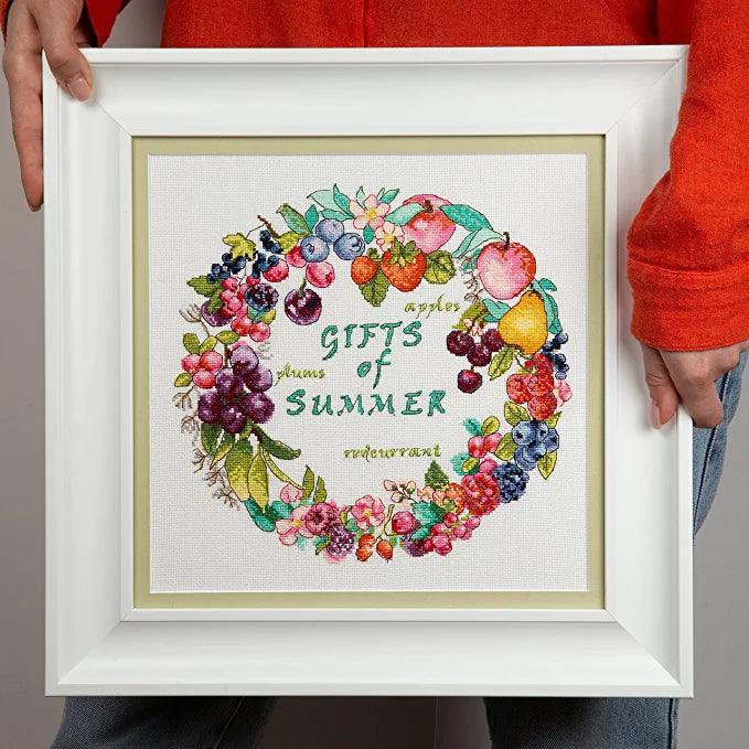 Berry Fresh Gifts of Summer' cross stitch with vibrant berry motifs